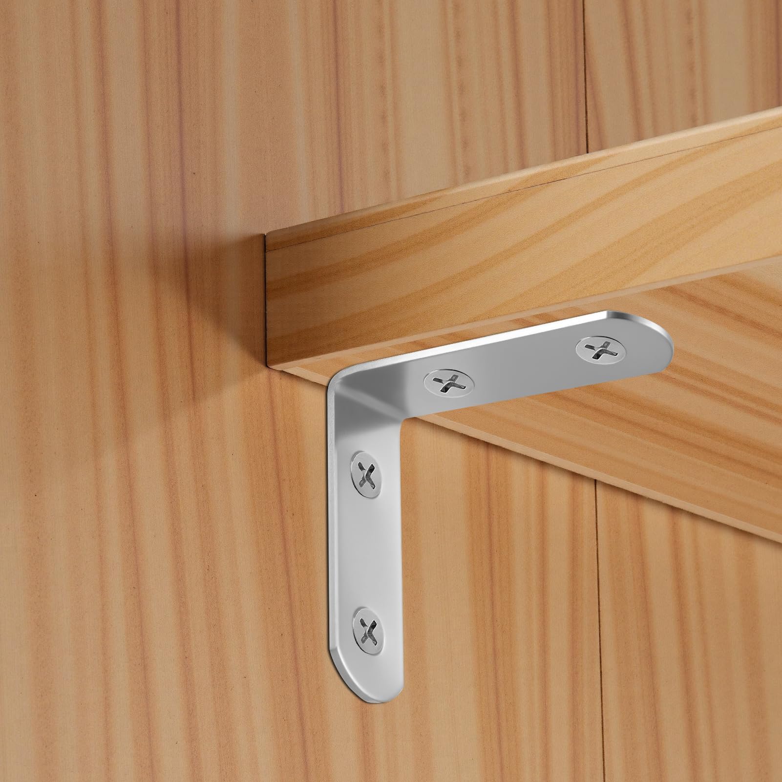 20 Connettori Angolari in Acciaio Inox 50×50mm Grado 90° Rinforzati Antiruggine con 80 Viti Design a L/Angoli Arrotondati per Scaffali Tavoli Sedie Montaggio Mobili