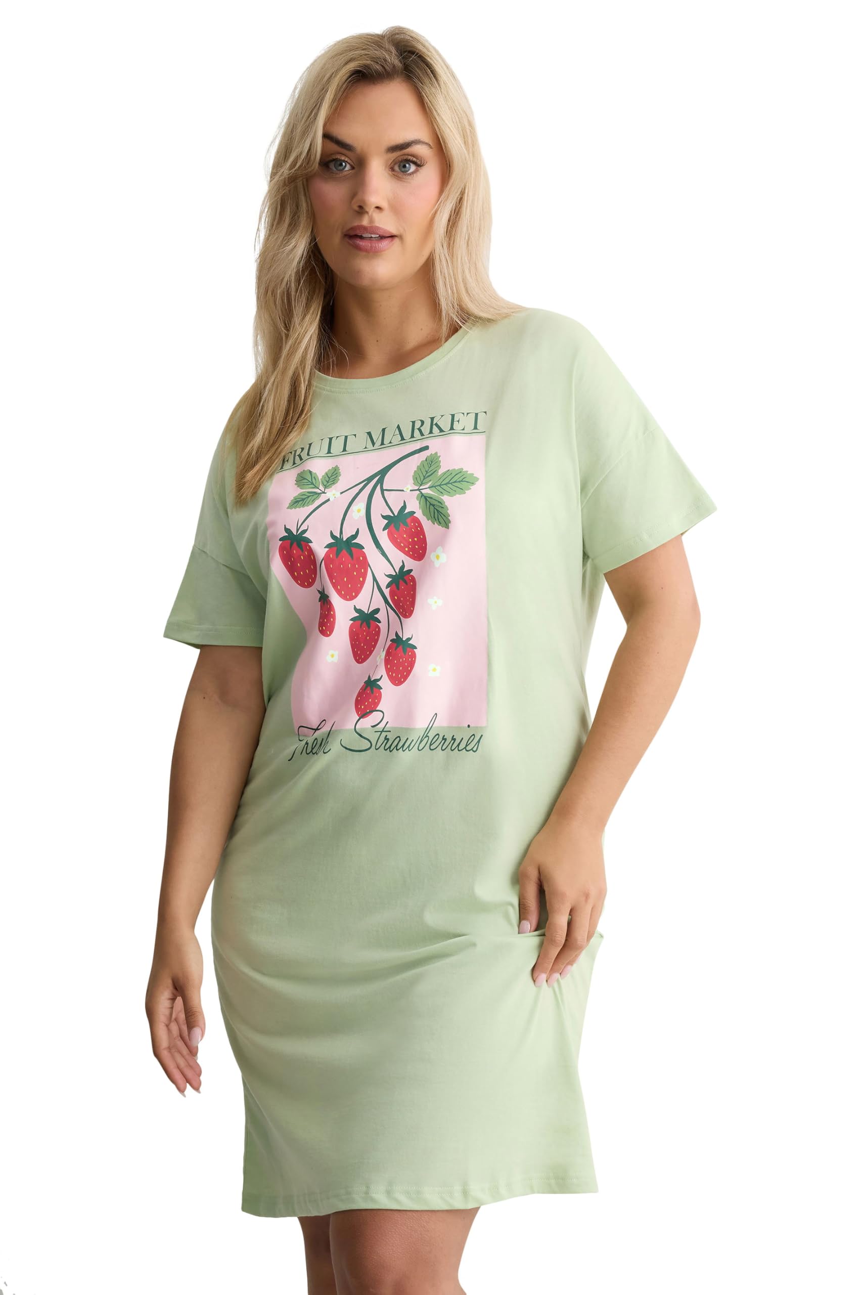 Yours Women's Light Green Curve Green 'Fruit Market' Sleep Tee Nightdress - Plus Size Curve