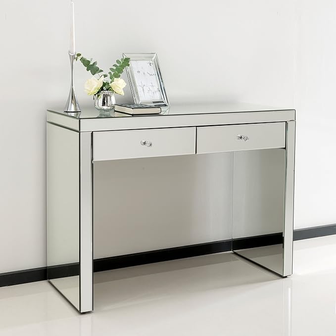 Homesdirect365 Romano Crystal Mirrored Console Table Modern Silver