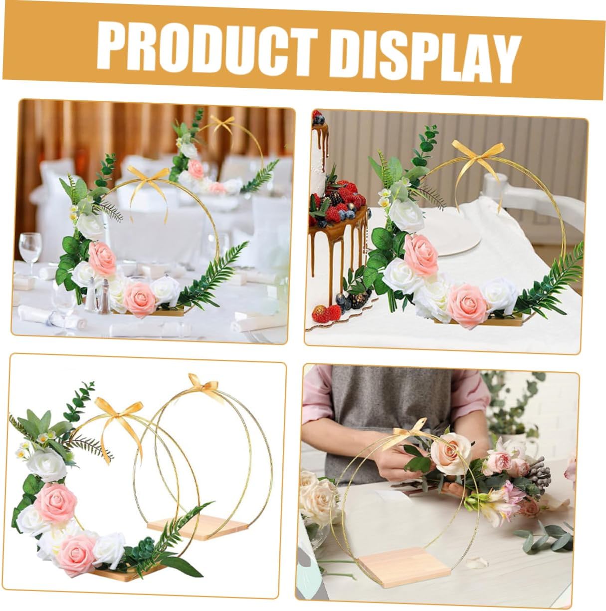 GANAZONO 1set Floral Hoop Centerpiece Stand Wreath for Wedding Decor Table Decoration and Floral Arrangements Includes Hoop Ribbon Non- Pads