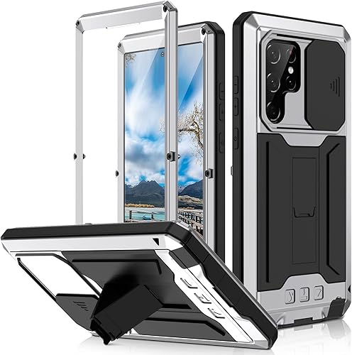 MIYI - Funda protectora rígida para Samsung Galaxy S22 Ultra 5G, aluminio para exteriores, de metal Gorilla Glass a prueba de golpes, militar,