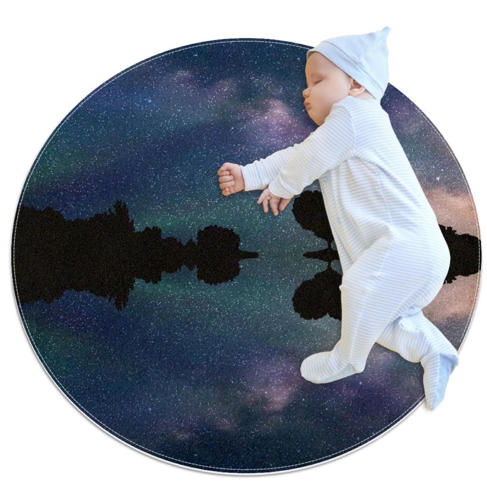 Alfombra infantil redonda JDEZ con base antideslizante y diseño de árbol