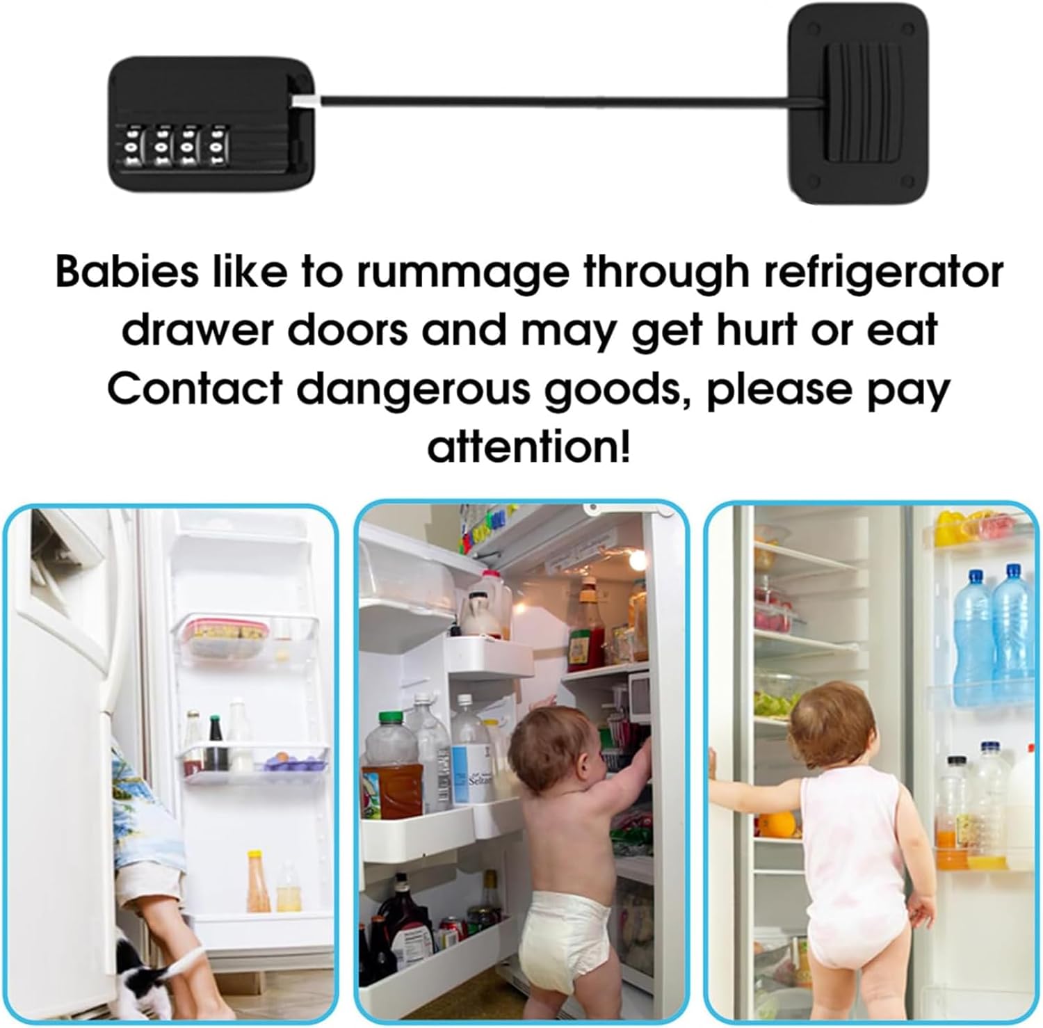 2 Pack Refrigerator Lock, Cabinet Locks, Child Safety Cabinet Locks, with Combination Fridge Lock, for Fridge, Cabinets, Window, Drawers, Adhesive Installation, No Drilling Required(Black)