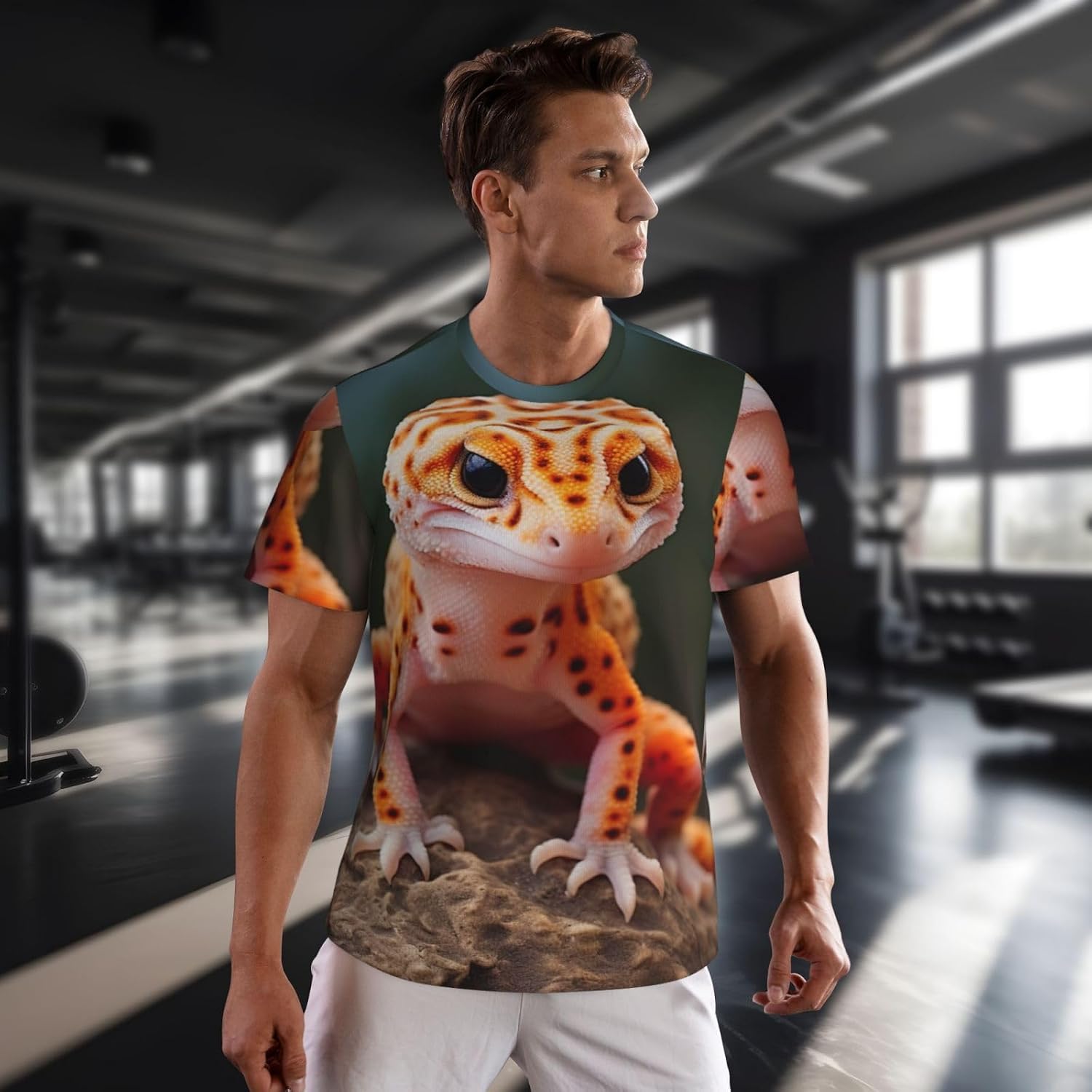 Sand Leopard Gecko Print Mens Short Sleeve Mesh T-Shirt Breathable Athletic Gym Running Casual Sports Wear