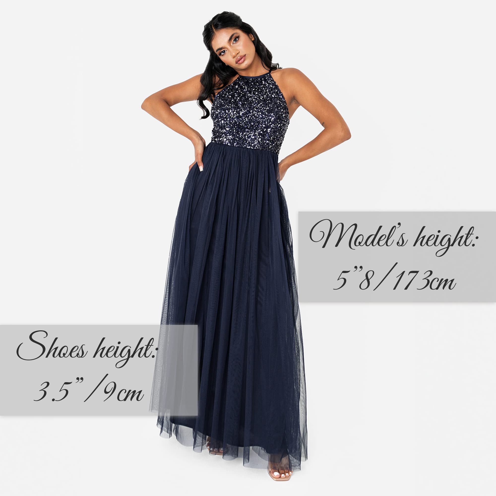 Maya Deluxe Women's Womens Ladies Bridesmaid Maxi Dress Halter Neck Sequin Embellished Prom Graduation Wedding Bridesmaid Dress (Pack of 1)