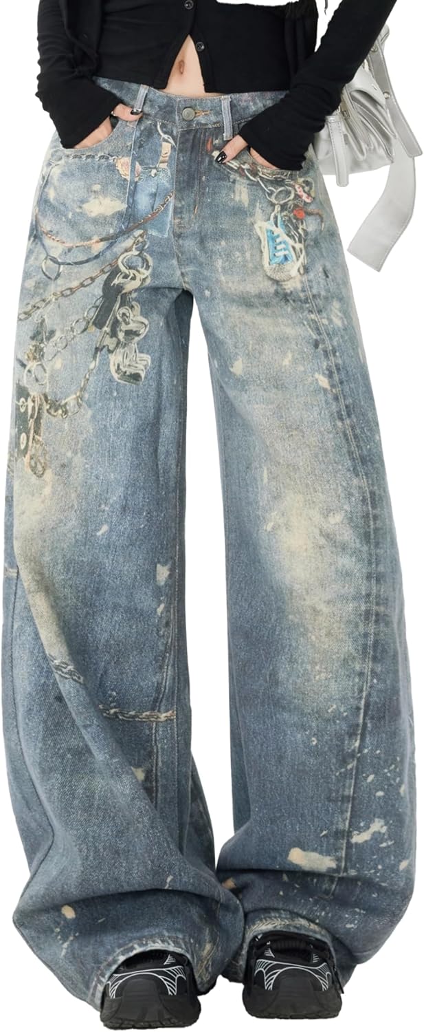 Women’s High Waisted Wide Leg Jeans Vintage Baggy Straight Leg Denim Pants Loose Fit Casual Streetwear