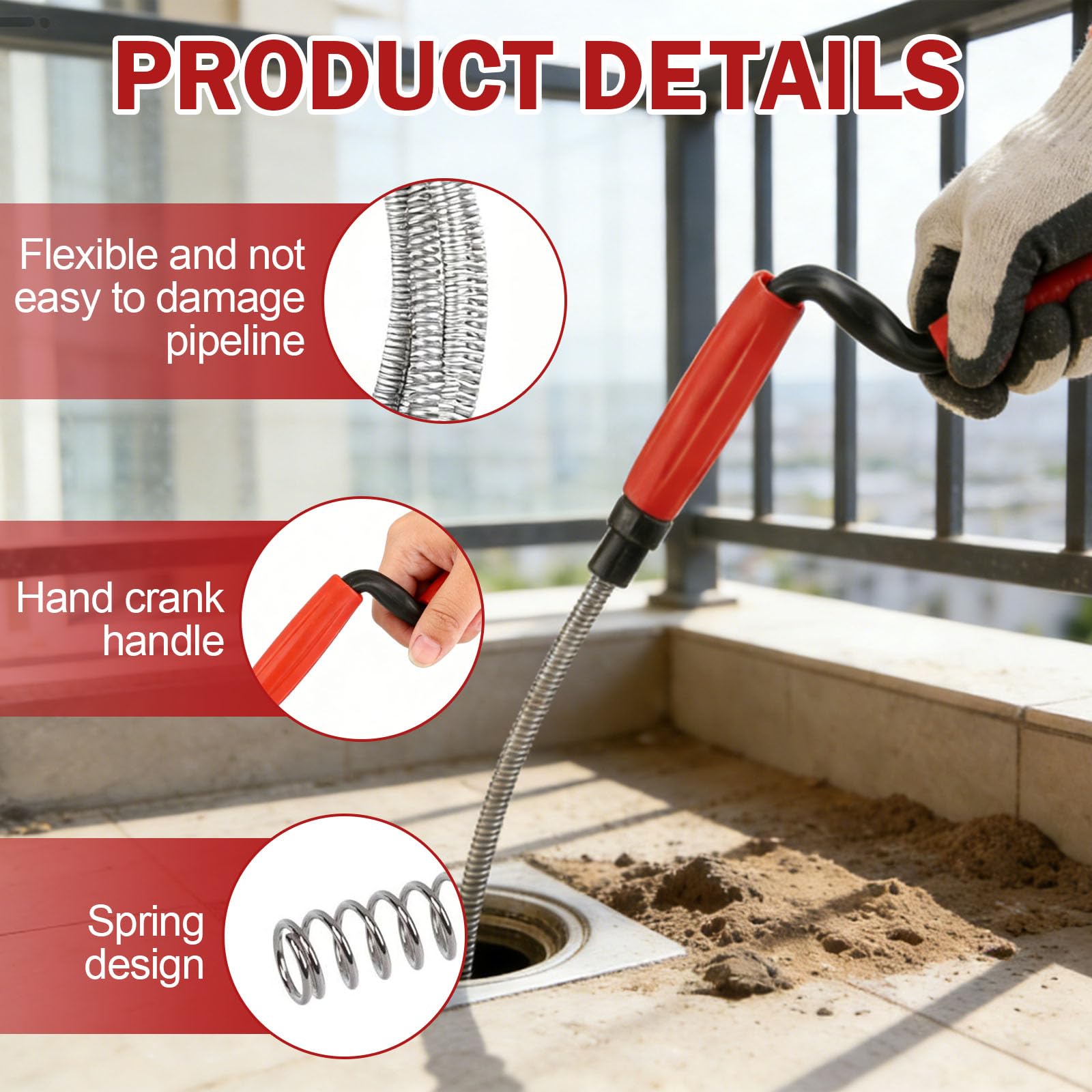 Desatascador de Tuberías 4.2 Metros Desatascador Fregadero Desatascador WC Espiral Manual Ideal