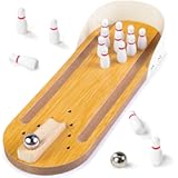 3 otters Mini Bowling Set, Wooden Tabletop Bowling Game Desk Toys, Stocking Stuffers for Men Women Kids Teens Coworkers, Shooting Games Alley Office Stress Relief Gadgets