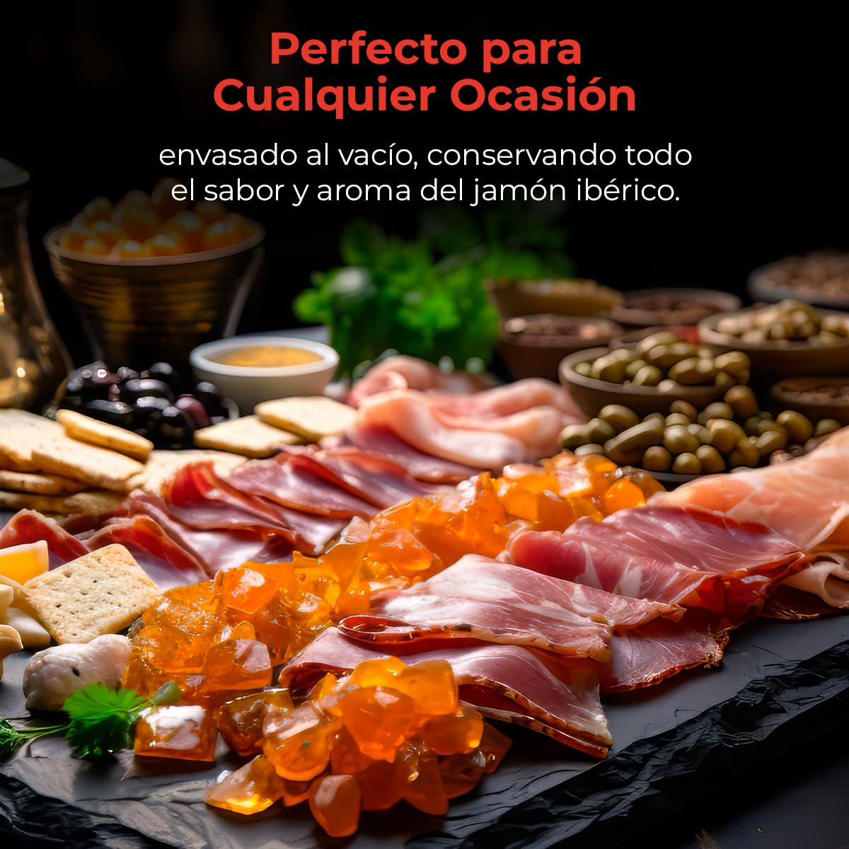 EIbérico - Jamón de Cebo Ibérico 50% Raza Ibérica – Loncheado al Vacío para Mayor Frescura – Sabor Tradicional y Gourmet – Producto Español (Pack 5 Sobres)