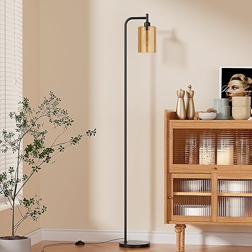 Miniatura 2 de Lámpara de pie con pantalla de vidrio para sala de estar, moderna, con bombillas LED, diseño industrial brillante para dormitorio, lámpara alta