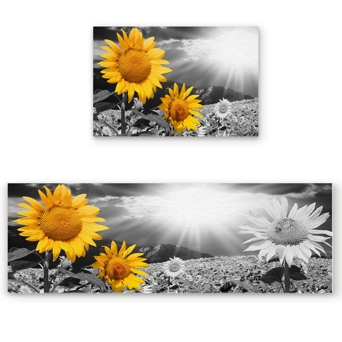 Anti Fatigue Kitchen Rug Set 2 Pieces Kitchen Floor Mats Set Comfort Standing Mats Waterproof Non Slip Kitchen Rugs and Runner Sets,Sunflowers (15.7"x23.6"+15.7"x47.2" inches)