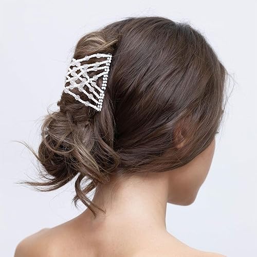 Miniatura 4 de 3 piezas de peine elástico mágico para el cabello, doble peine elástico, horquillas para mujeres, horquillas con cuentas, niñas, peinado vintage,