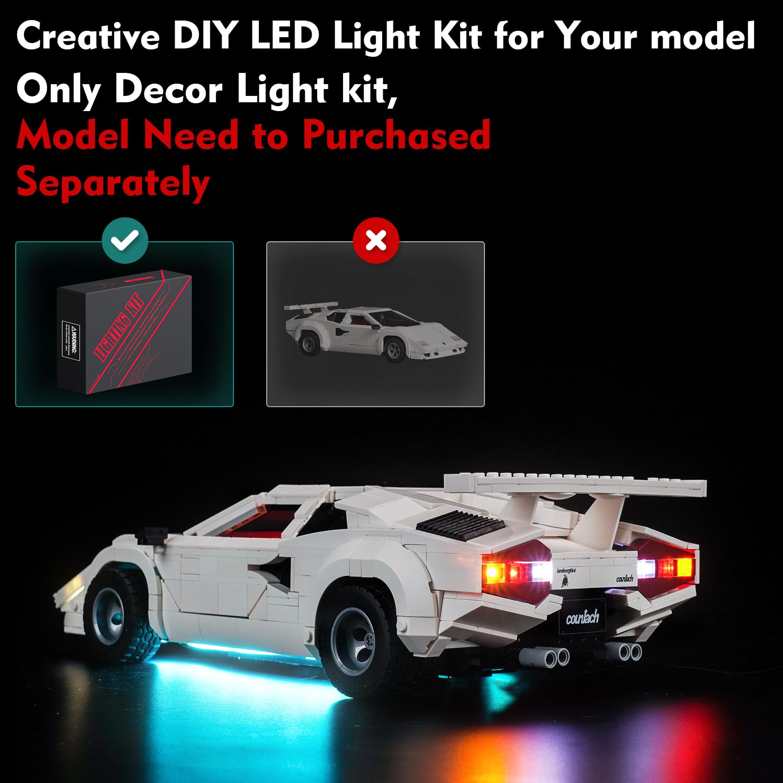 LocoLee LED Light Kit Compatible with Lego Lamborghini Countach 5000 Quattrovalvole - No Models Only Light, Creative Lighting Set Accessories Compatible with Lego 10337 Set (Standard Version)