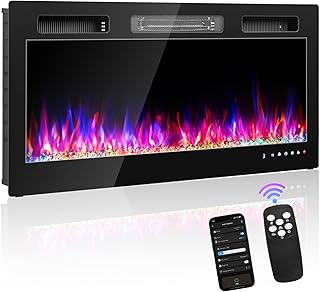 Winado 42" Electric Fireplace, Inserts/Wall Mounted Fireplace Heater with Remote Control, 12 Adjustable Flame Colors, Log & Crystal, 8H Timer for Living Room, Bedroom Inddoor