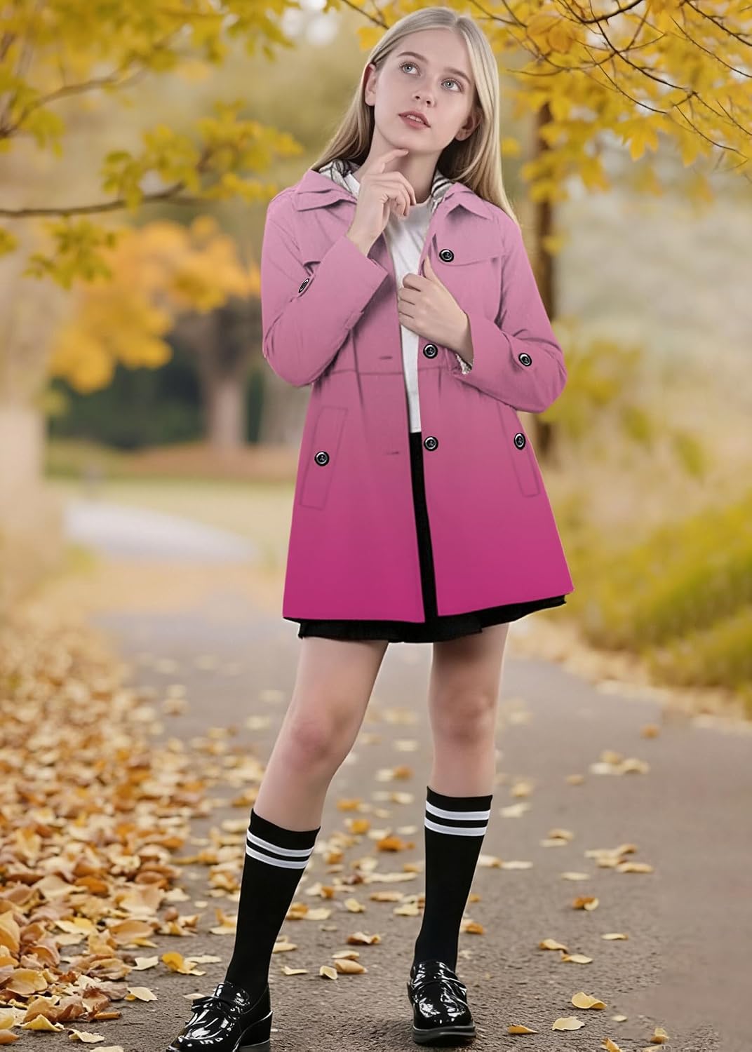 Betusline Girl's Rain Jackets Lightweight Waterproof Hooded Trench Coat Raincoats for Kids,2-14 Years