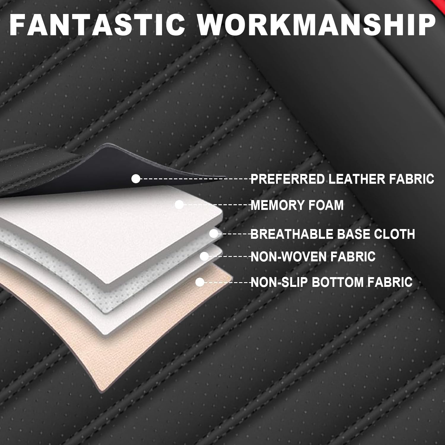 Seat Covers Custom Fit for Dodge Challenger 2009-2025 - Genuine Leather Breathable 2-Piece Set, Cooling Comfort Design & Water-Resistant (Black Red)