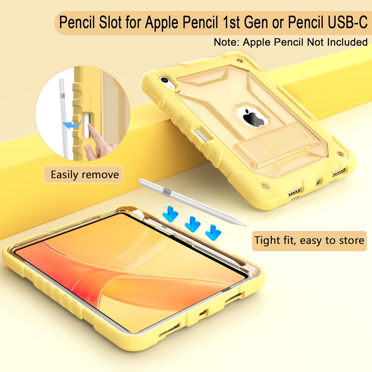 TIMISM Case for iPad (A16) 11th/10th Generation(2025/2022) with Shoulder Strap, Kickstand and Pencil Holder, Translucent Hard PC Back Cover, Heavy Duty Shockproof Rugged Protective Case, Yellow
