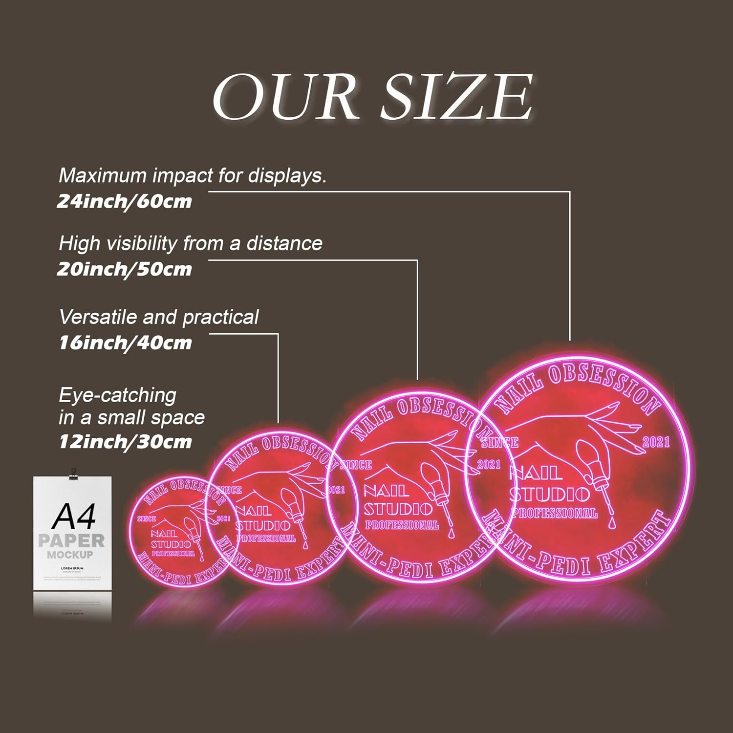 Personalized Nail Salon Neon Sign, Custom Nails Spa Beauty Studio Neon Lights Sign, Wall Décor Business Logo LED Sign for Beauty Shop Advertising Art Light, 16” Round