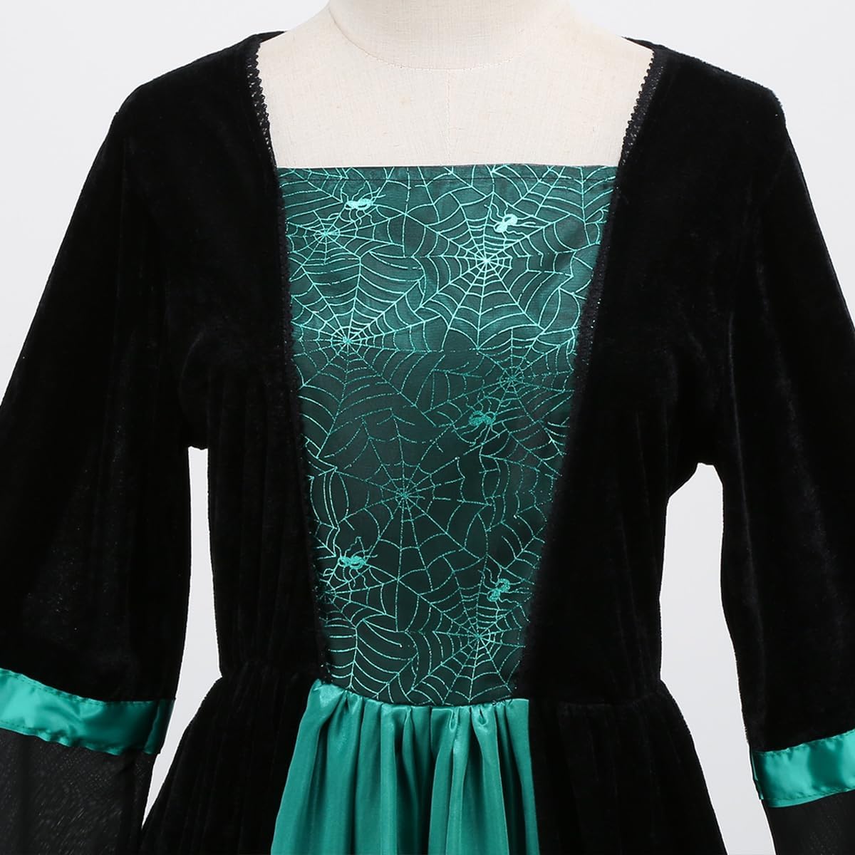 GRAJTCIN Adult Wicked Witch Costume Women Gothic Vampire Halloween Party Cosplay Dress with Hat - Image 5