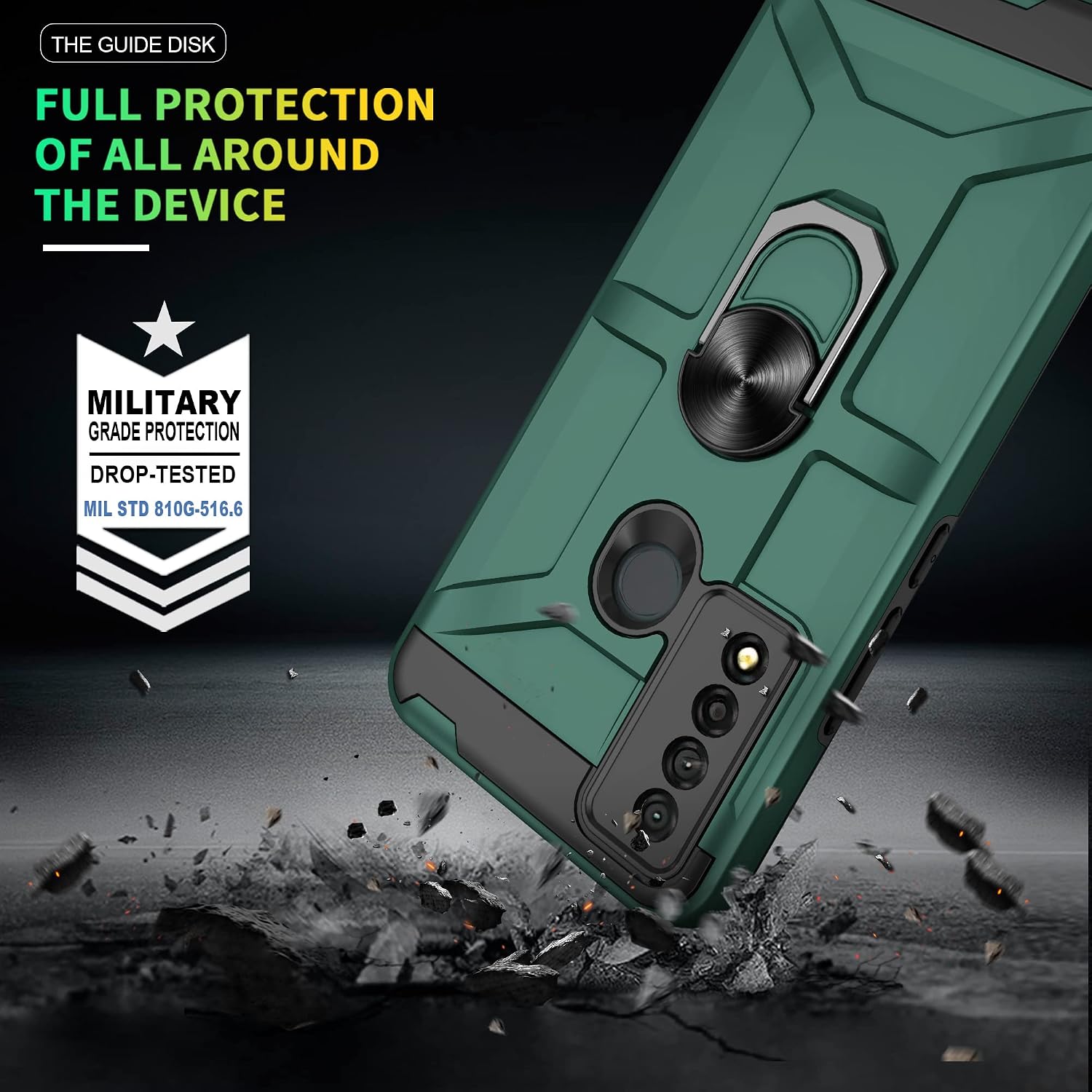 for TCL 20 XE Case,for TCL 20XE Case with HD Screen Protector, Atump 360° Rotation Ring Holder Kickstand [Work with Magnetic Car Mount] PC+ TPU Phone Case for TCL 20 XE,Midnight Green