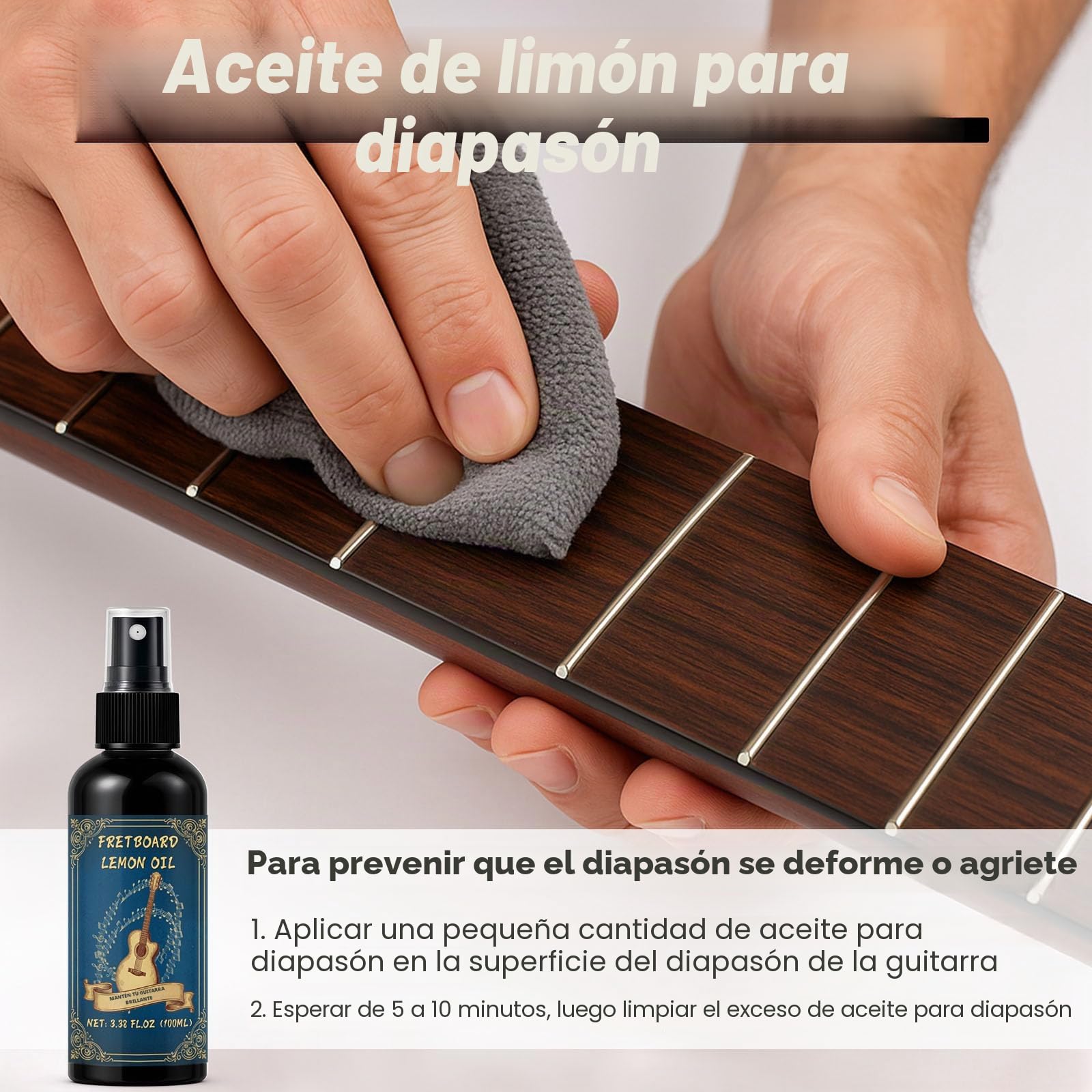 Kit de limpieza de guitarra de 9 piezas con pulido de trastes, limpiador de guitarra que evita el desgaste, la decoloración y el agrietamiento, mientras mantiene tu instrumento en su mejor aspecto y