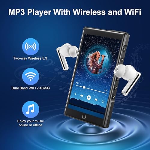 Miniatura 4 de Reproductor de MP3 de 16 GB con Bluetooth y WiFi, C4 Plus Android 13 HiFi Reproductor MP3 Spotify 4.3 pulgadas FHD Panel de aleación de zinc,