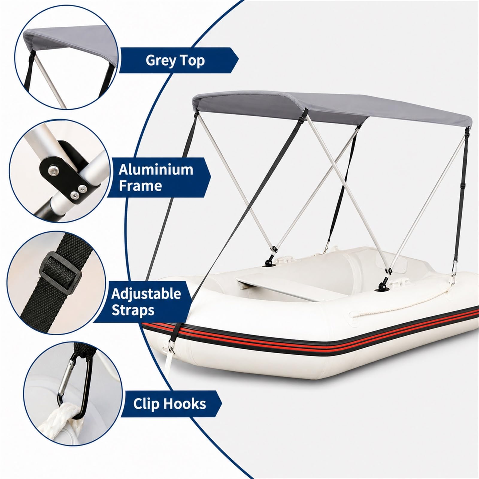 Tendalino per Prua,Tendalino Parasole per Gommone,Kit Parasole per Barca Top,Estensione Tendalino Barca,Facile da Usare,per Barca Nauticas Gommone
