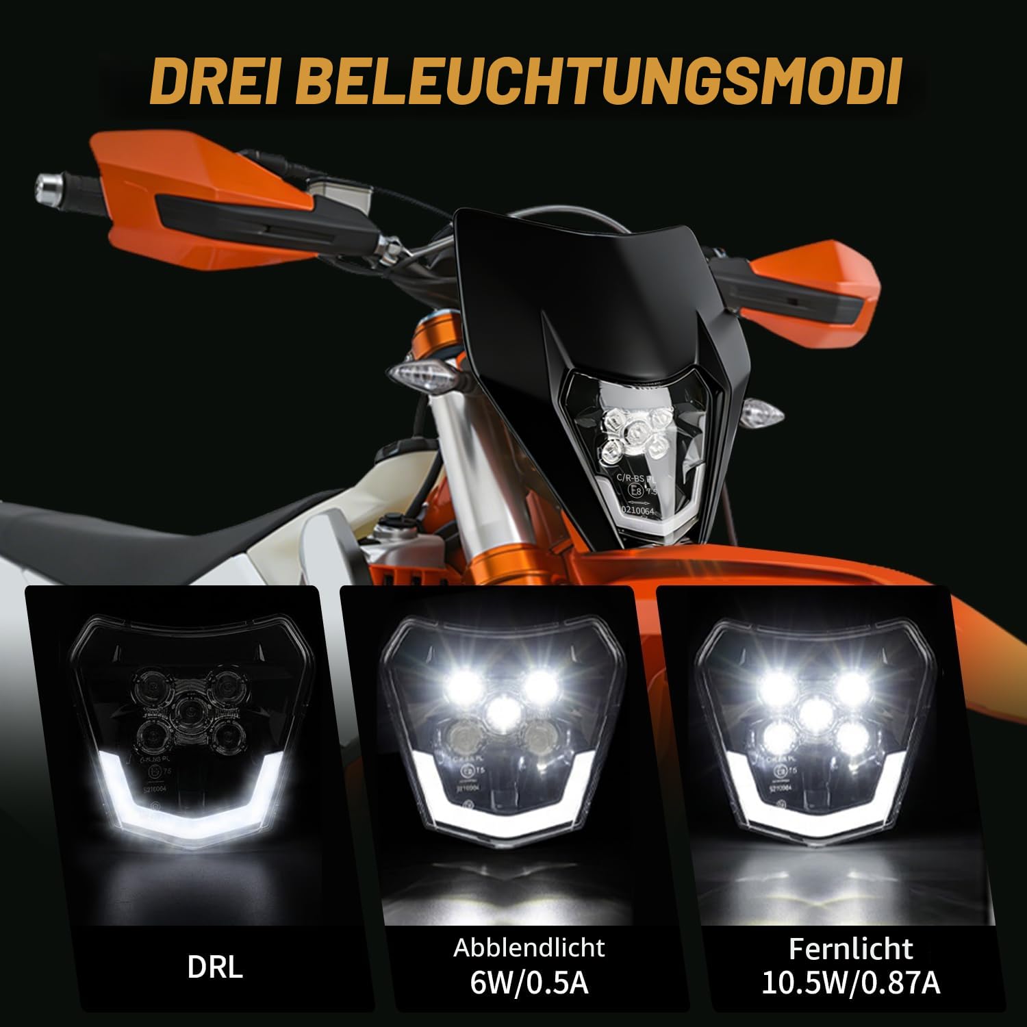 JFG RACING Motorrad Scheinwerfer,Universal Motorrad LED Scheinwerfer exc lichtmaske für KTM EXC125 EXC250 SX250 SXF250 EXC450 SX350 SXF450 EXC525 640LC4 50cc Dirt Bike Enduro Supermoto BETA-Schwarz