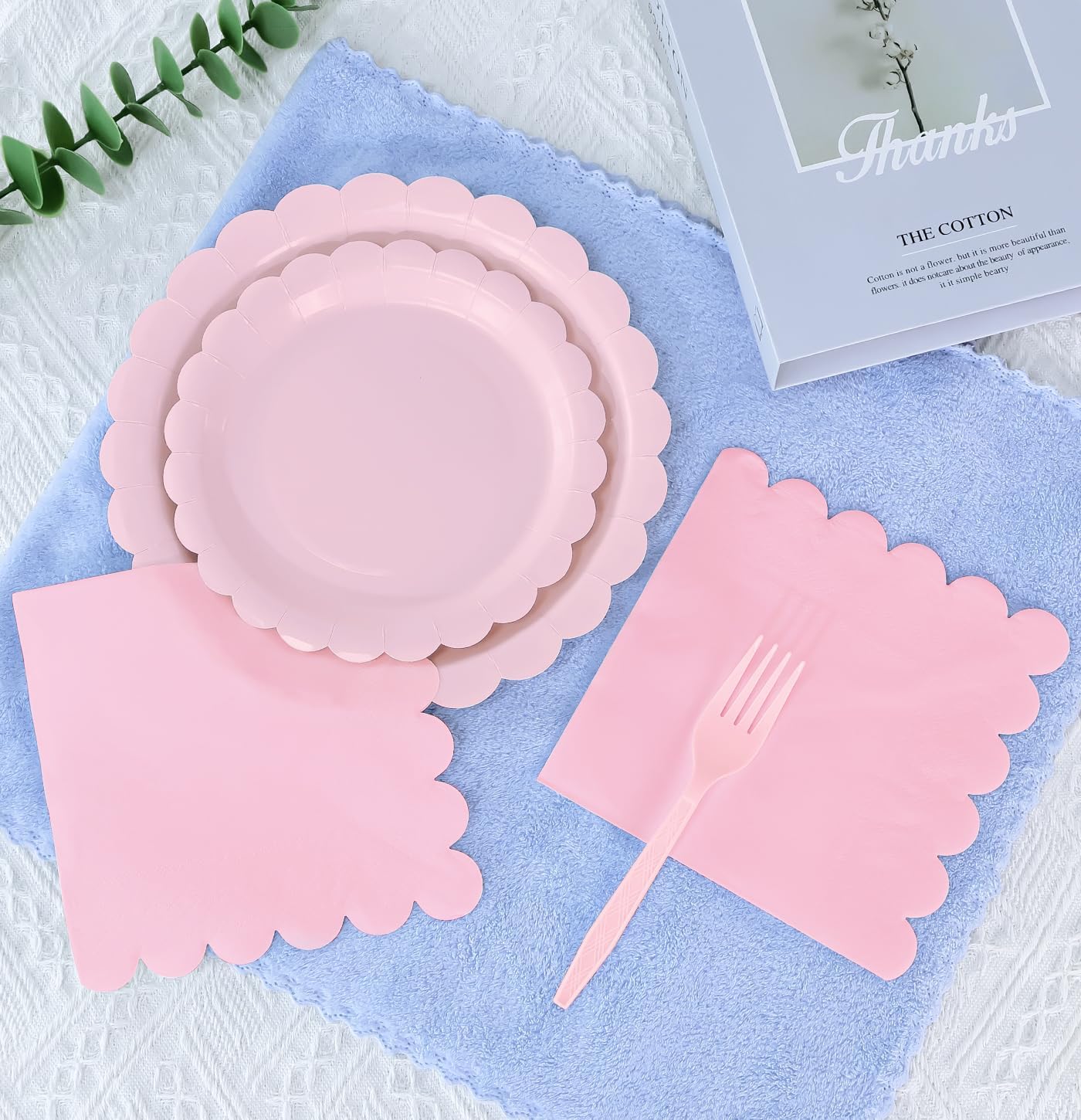96 Pcs Light Pink Plates and Napkins Party Supplies Serve 24 Guests Including Pink Scalloped Paper Plates and Napkins Plastic Forks for Baby Shower Birthday Party Disposable Dinnerware Set - Image 4