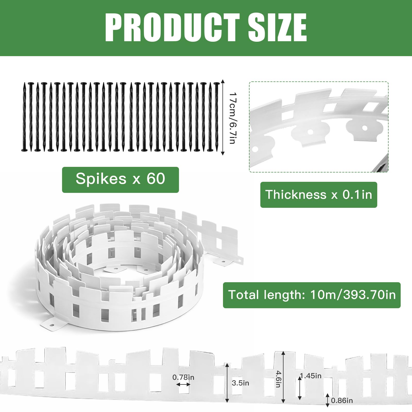 Bordure de pelouse flexible en plastique, 10 m (L) x 11 cm (H) - Bordure de pelouse en plastique - Bordure de pelouse - Bordure de pelouse - Bordure de pelouse - Avec 60 clous de fixation + 1 paire de