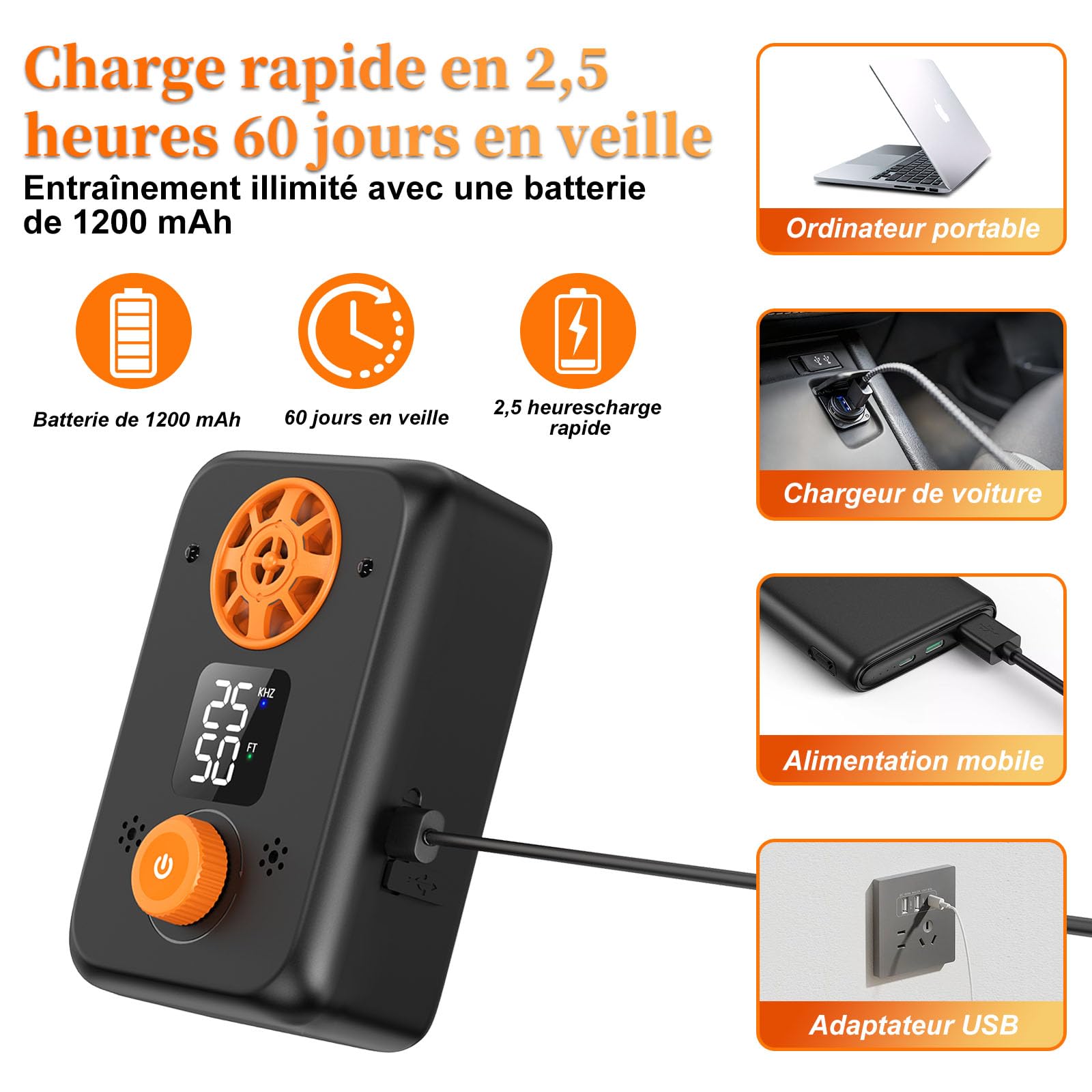 Anti Aboiement Chien Ultrason Puissant - Appareil Anti-Aboiement Ultrasonique Chien avec 5 Fréquences Ajustables, 3 Portées, Arrêt Automatique du Aboiement Intérieur/Extérieur