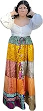 Mogul Interior Women's Yellow Multi Patchwork Maxi Skirt – Boho Flared Hippie Skirt S/M/L
