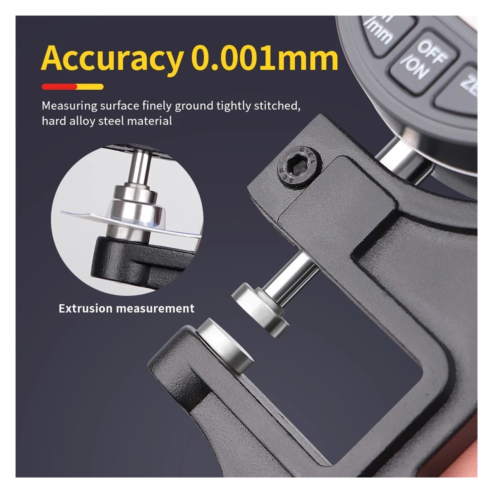 Medidor de espesor digital, Medidor de espesor electrónico 12,7 mm (0,01/0,001 mm), calibrador digital, micrómetro preciso, medidor, herramienta medición alta precisión,Industrial(0.001mm)