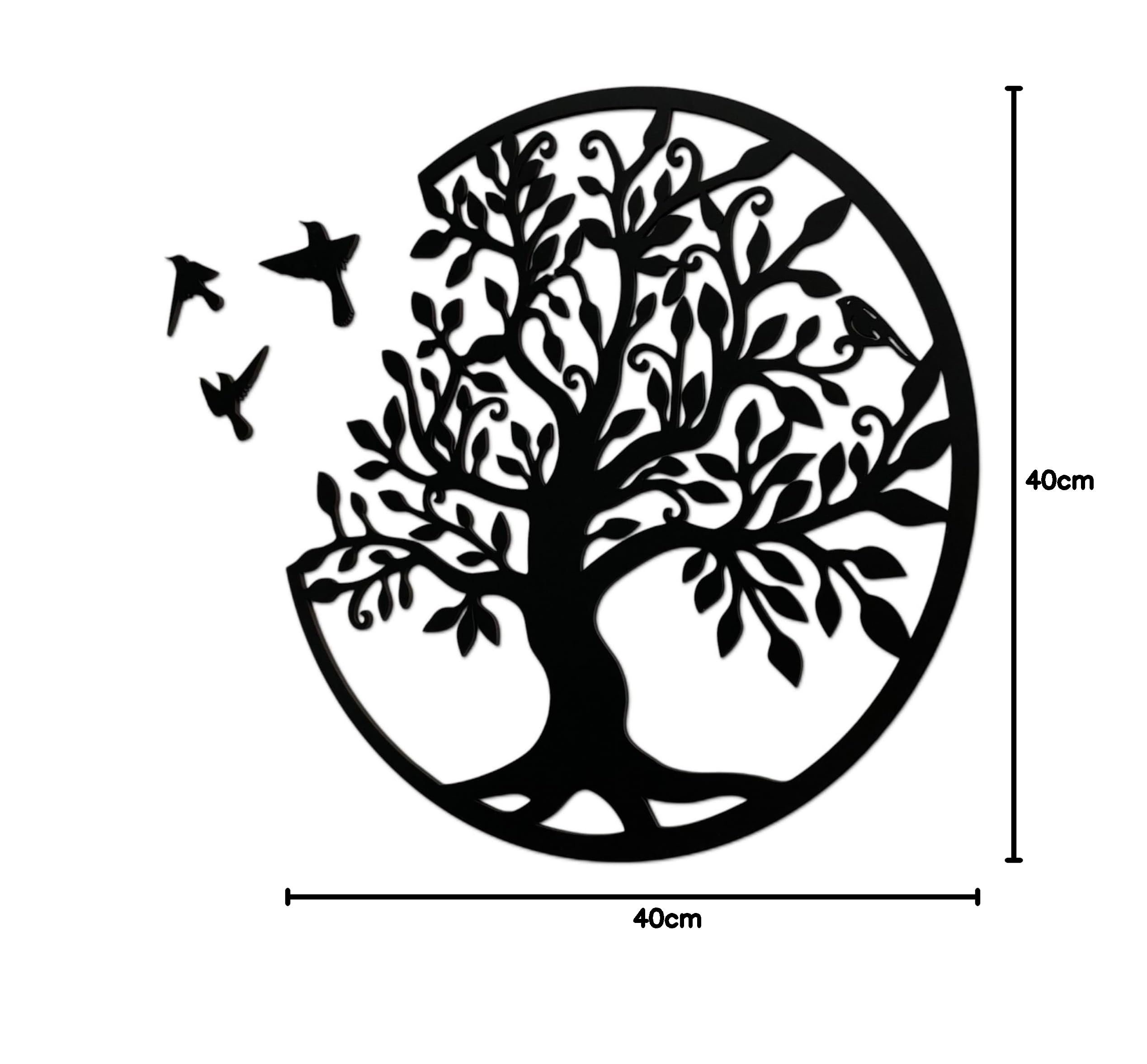 SENTOP HDF0504 Arbre de Vie, Image Sculptée sur Mur en Bois pour Usage Intérieur, Décoration Art en Bois (Noir, 40 cm)