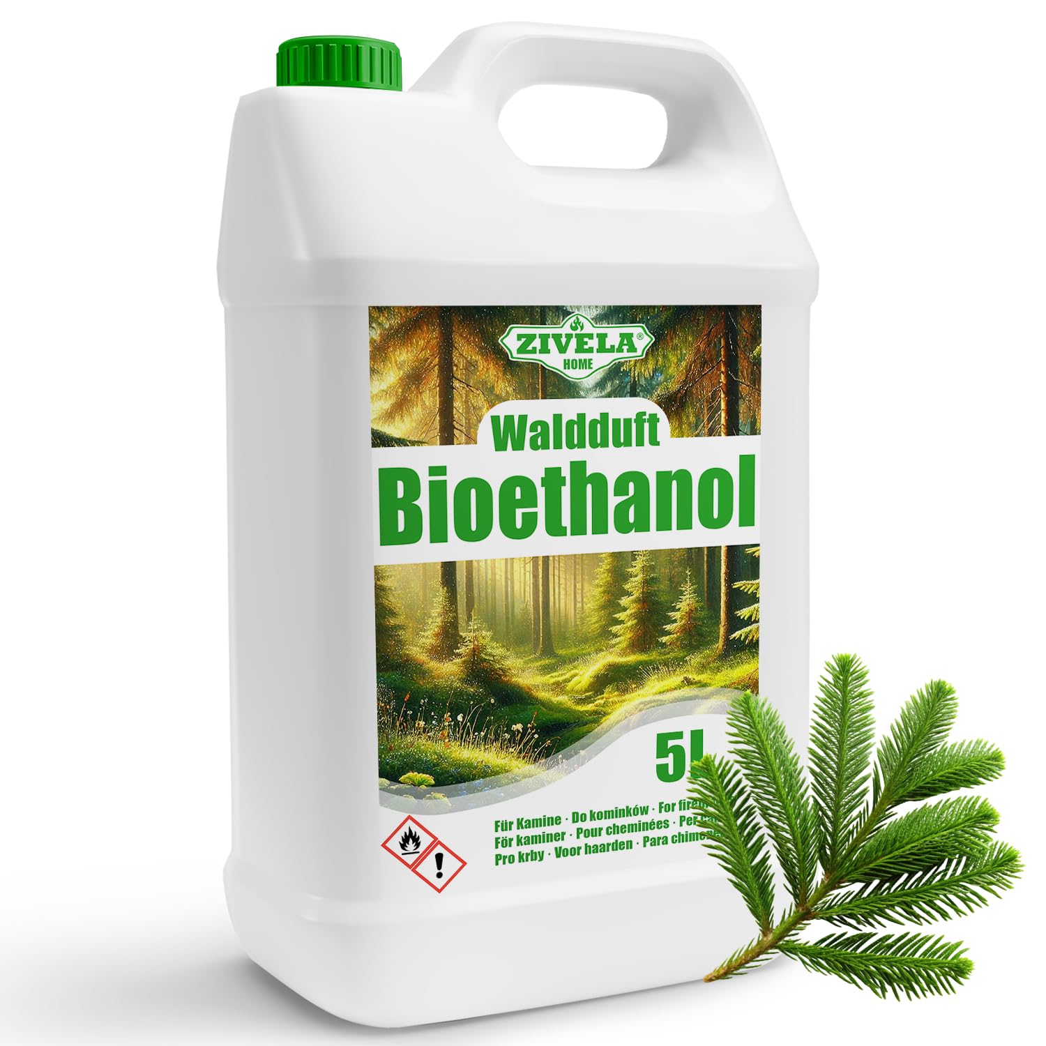 Bioetanolo 96,6% 15 l, profumo di alcool biologico, 96,6% 3 x 5 l, bioetanolo per camino, caminetto, camino a bioetanolo, profumo forestale, combustione pulita, senza fumo, fiamma vivida e stabile