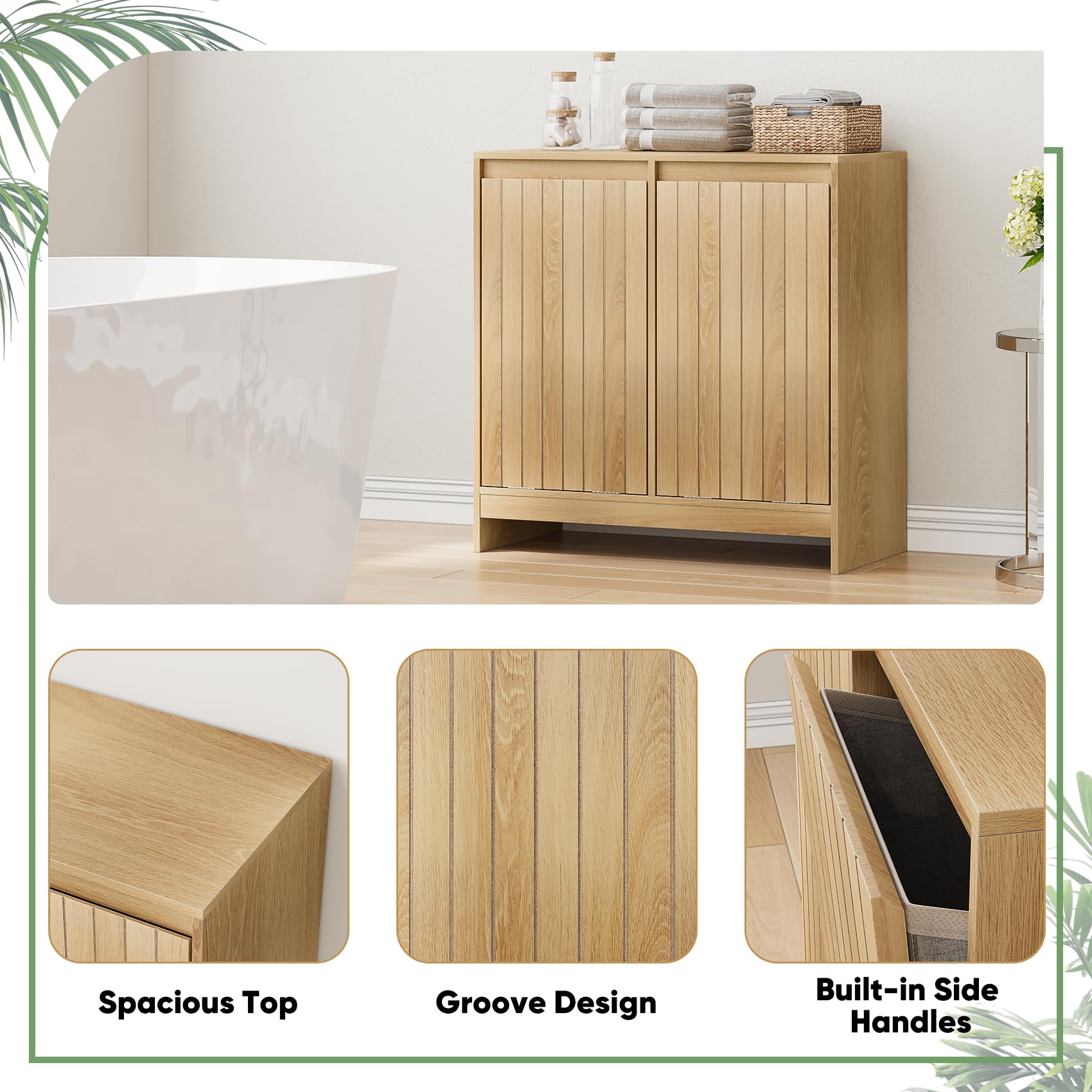 Smuxee Armoire à linge à deux compartiments escamotables, armoire de buanderie cachée avec double panier, poubelle naturelle pour salle de bain, cuisine, salon