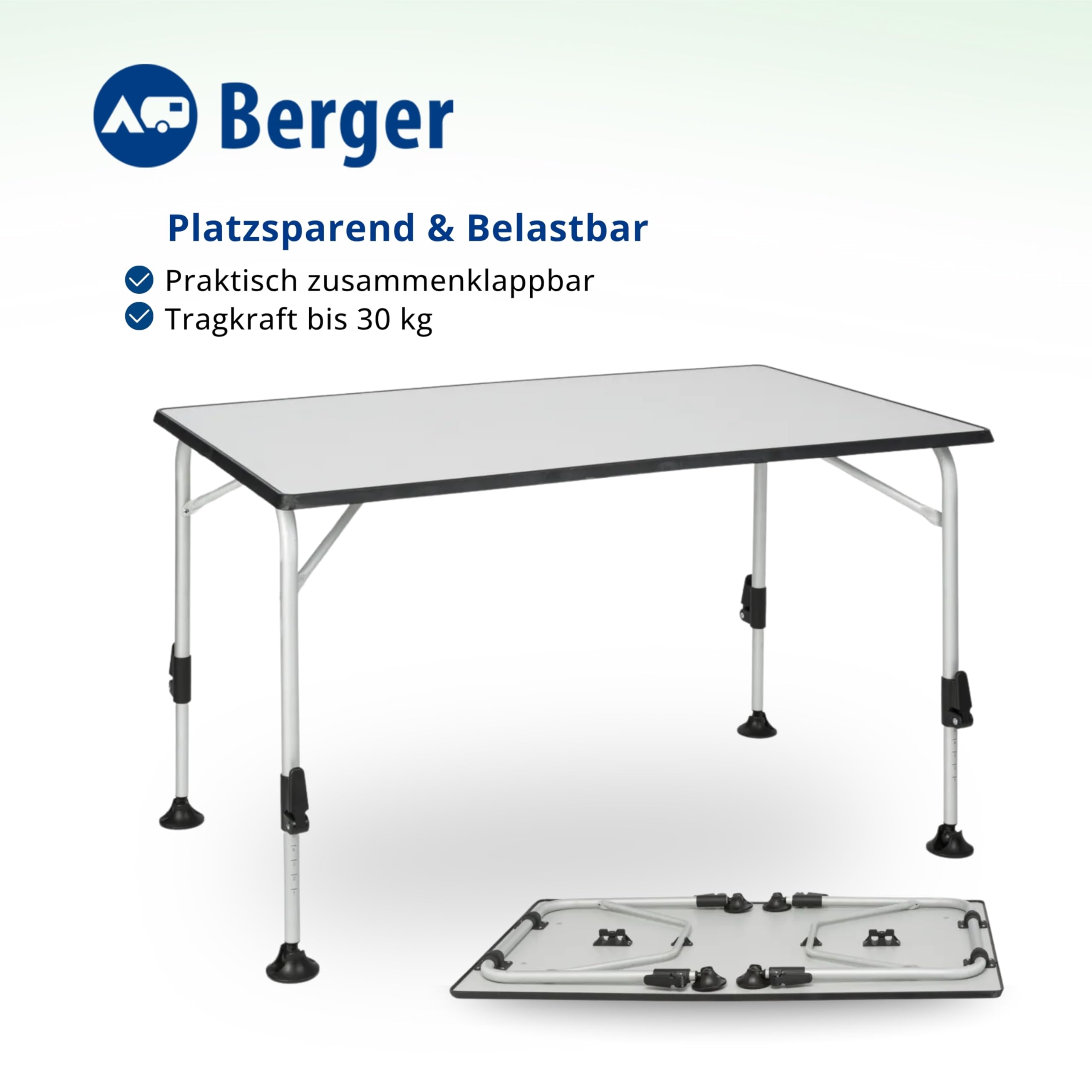 Berger Tavolo da campeggio pieghevole in alluminio e legno MDF | Tavolo da giardino, da esterno o interno, regolabile in altezza | Ivalo II 115x70 cm
