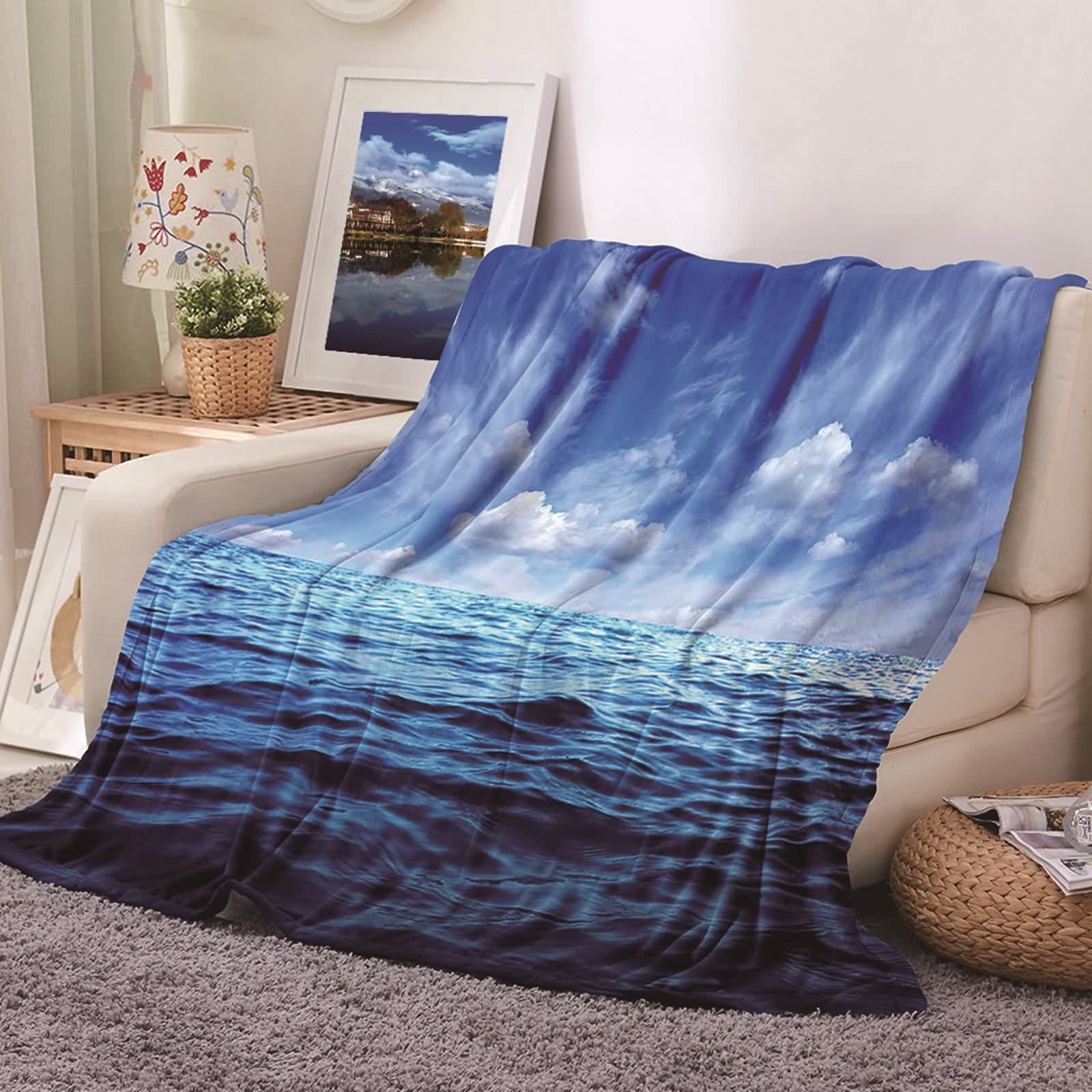 Motif de la mer bleue plaid couverture en flannel KnSam douceur haut de gamme
