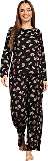 Smarty Pants Women's Cotton Floral Print Full Sleeves Pajama Set. (SMNSP-1174_Black)