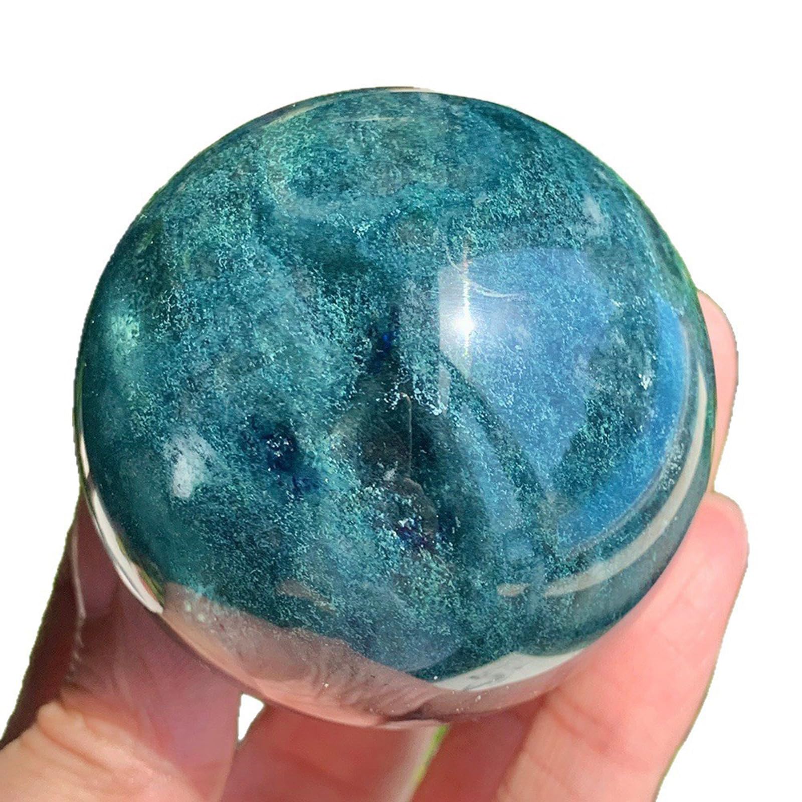 NHDVDVAV Smelting Green Phantom Ball Raw Stone Polished Ball Ornament Crystal Ball for Spiritual Healing Home Decor Photography Gift,60~70mm