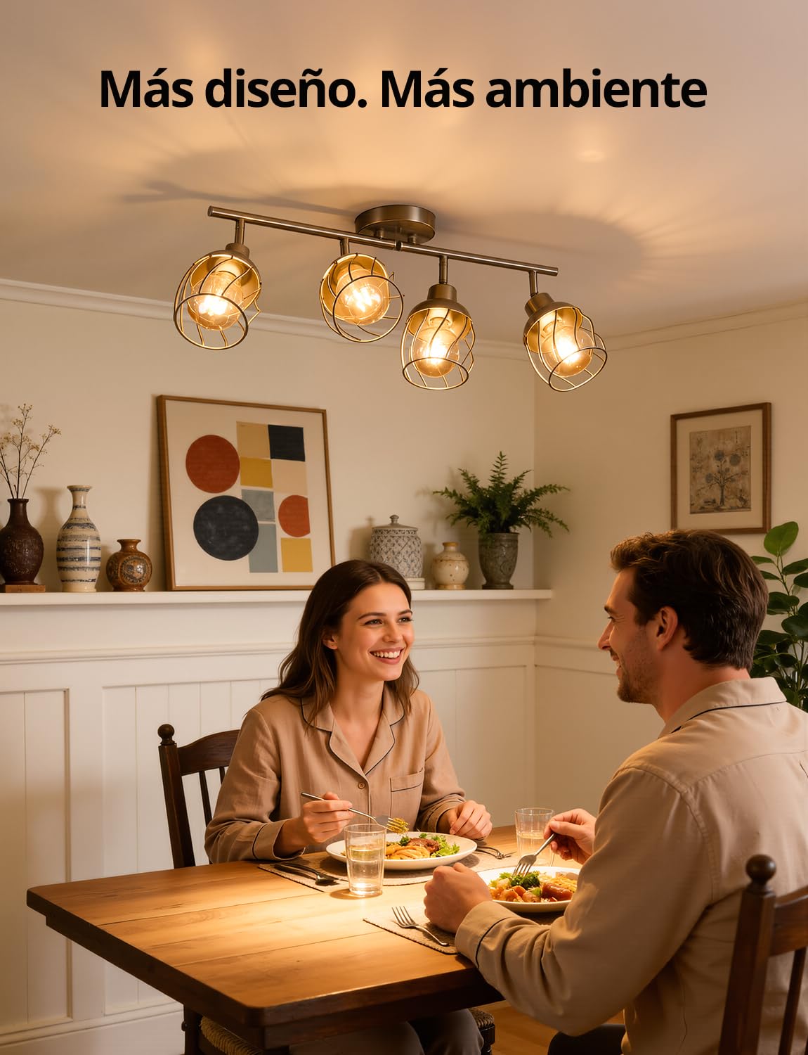 Bojim Lamparas Colgantes Salon de Techo Jaula 4 Luces Candeeiro Suspenso Dormitorio, Lampara Colgante Metal Focos Estilo Industrial Níquel para Cocina Pasillo (Sin Bombilla)