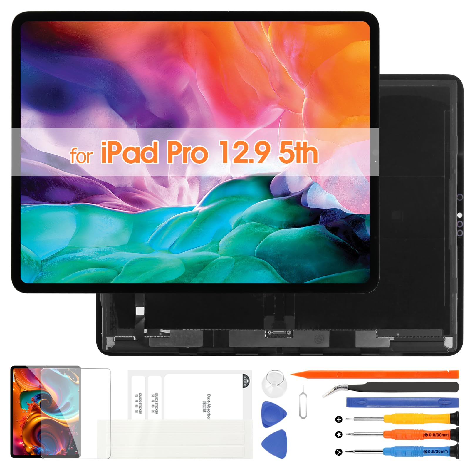 Screen Replacement for iPad Pro 12.9 5th 6th Gen Generation 2021 2022 LCD Display A2379 A2436 A2437 A2461 A2764 Screen Touch Digitizer Assembly with Repair Tools(Black)