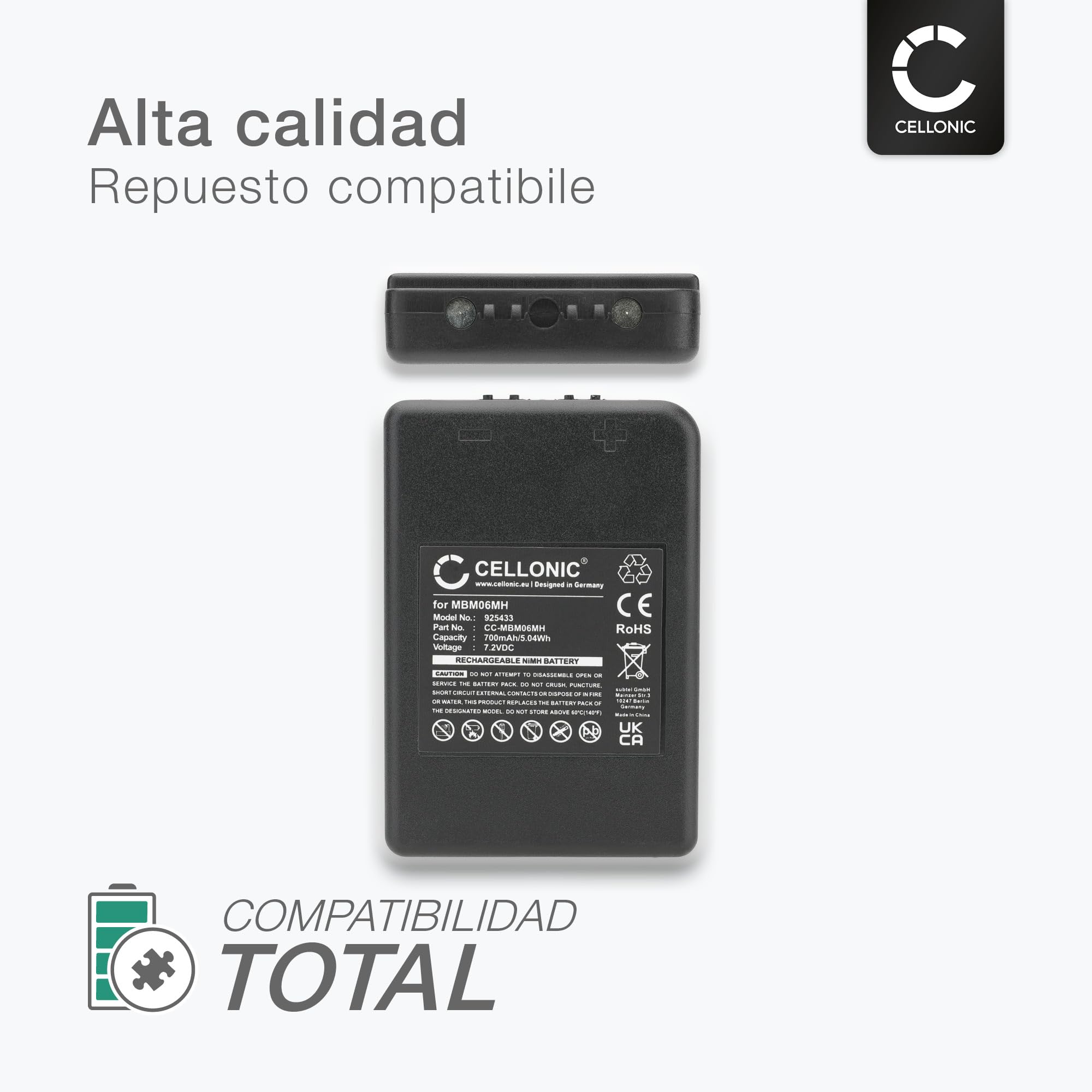 subtel 2X Batería para Control Remoto Compatible con Autec B07C TF02, E16 KTC, E16 Sirio 42, MBM06MH - (700mAh, 7.2V)