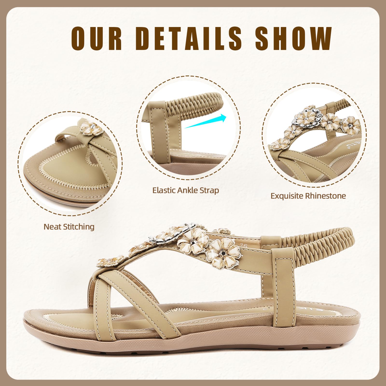 Acfoda Flache Sandalen Damen Sommer Freizeit Zehentrenner mit Weiche Fußbett, Gr.35-45