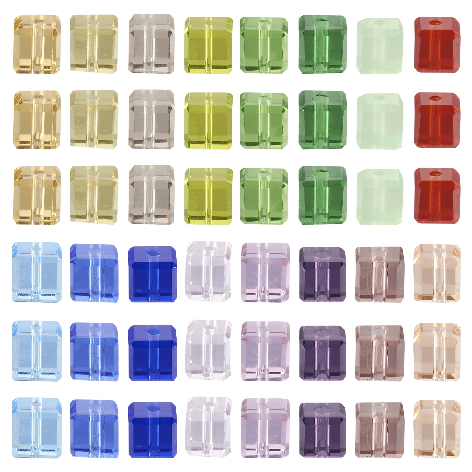 Boutigem 128Pcs 16 Colors Imitation Austrian Crystal Glass Faceted Cube Transparent Glass Beads for Necklace Bracelet Earring Jewelry Making