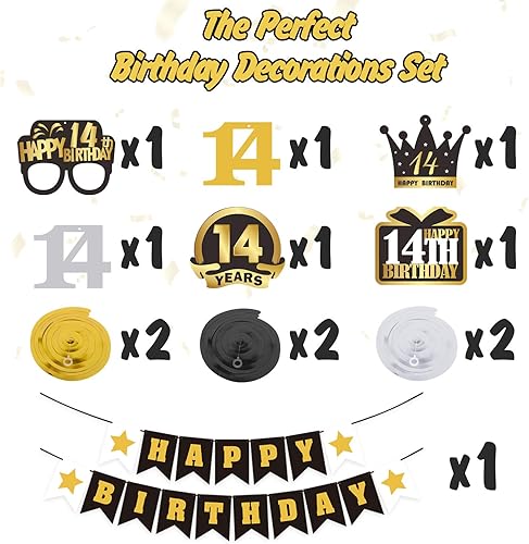 Miniatura 413 de LINGTEER Happy 65th Birthday Decorations Set - 12Pcs Black & Gold Swirls Streamer,Happy Birthday Bunting Banner,Cheers to 65 Years Old Bday Party
