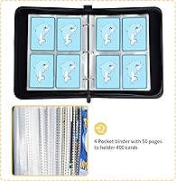 Vista 3 de Foldermax Carpeta de tarjetas de 4 bolsillos, carpeta de tarjetas de béisbol, 400 tarjetas, colección de juegos de cartas coleccionables con 50