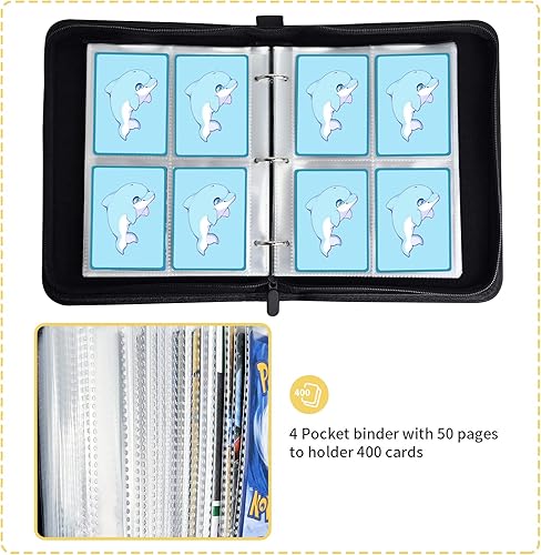 Miniatura 3 de Foldermax Carpeta de tarjetas de 4 bolsillos, carpeta de tarjetas de béisbol, 400 tarjetas, colección de juegos de cartas coleccionables con 50