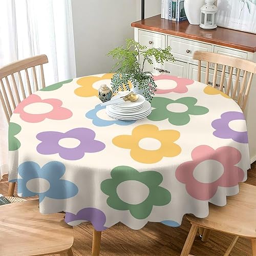 Miniatura 864 de Mantel floral hippie, diseño retro de los años 70, naranja, rosa, azul, floral, bohemio, estampado estético de margaritas, para fiesta, picnic