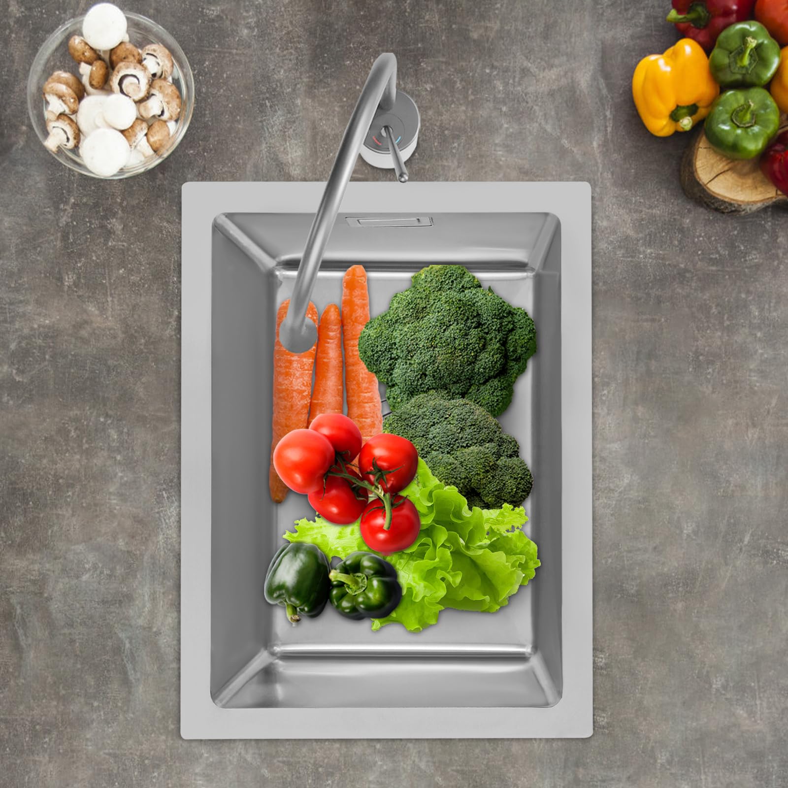 Fregadero de cocina 40 x 30 x 20 cm, fregadero de acero inoxidable, 1 bandeja con filtro de drenaje (plata)